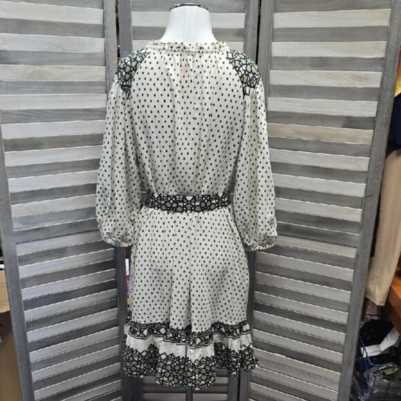 3/4 Sleeve A-line Dress Cream Polka Dots Belted Shift Dress | Knox Rose | Large - Picture 8 of 12